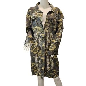 Thrill Jeans Distressed Camo Denim Jacket Womens Trucker Military Grunge Y2K M/L